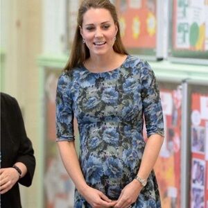 Seraphine Luxe Womens US 8 UK 12 Blue Floral Short Sleeve Maternity Dress Medium